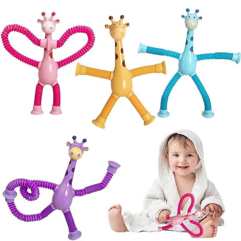 Kit 4 Girafas Pop It Tubo Estica E Gruda